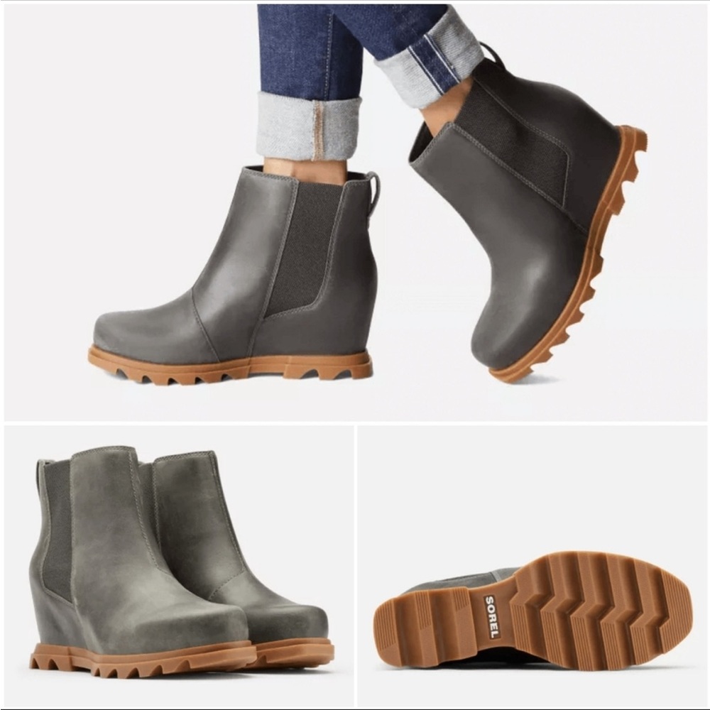 NWT SOREL Women's Joan of Arctic Wedge III Chelsea Boot Quarry /Gum Size 7.5